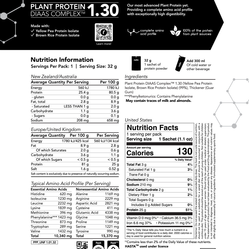 Plant Protein DIAAS Complex 1.30 - Unflavoured / 15x Single Serves