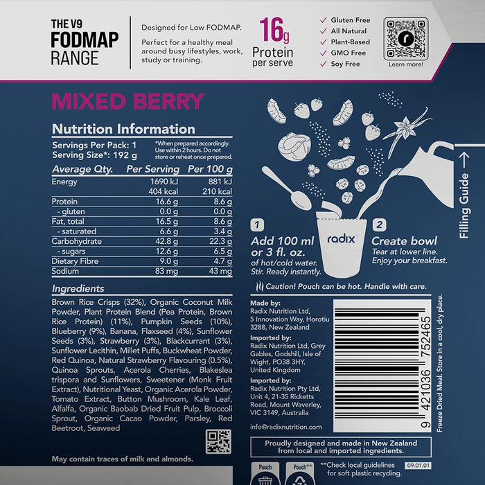 Fodmap Breakfast - Mixed Berry / 400 kcal (Box of 8)